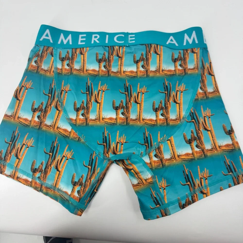 American Eagle Flex Mens Boxer Briefs S Desert Cactus Print Turquoise‎ Blue